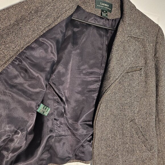 Lauren Ralph Lauren Womens Brown100% Wool Moto Cut Tweed Blazer Size 14 - Picture 5 of 7